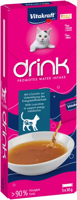 Vente Directe Vitakraft – Friandise Drink au Saumon + L-Carnitine pour Chats – 5x30g
