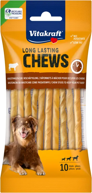 Pas Cher Vitakraft – B&acirc;tonnets Chews &agrave; M&acirc;cher Peau de B&oelig;uf pour Chiens – x10
