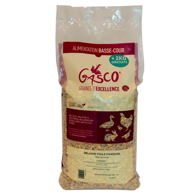 Gasco – M&eacute;lange de Graines pour Poules Pondeuses- 20Kg + 2Kg Gratuits Nouvelle Collection