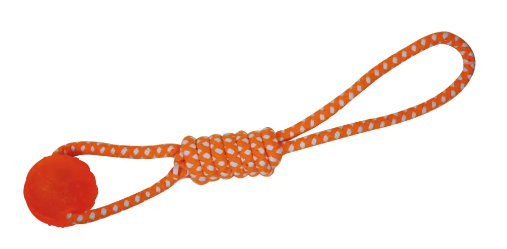 Haute Qualité Croci – Jouet Balle Caoutchouc avec Corde pour Chiens – Orange