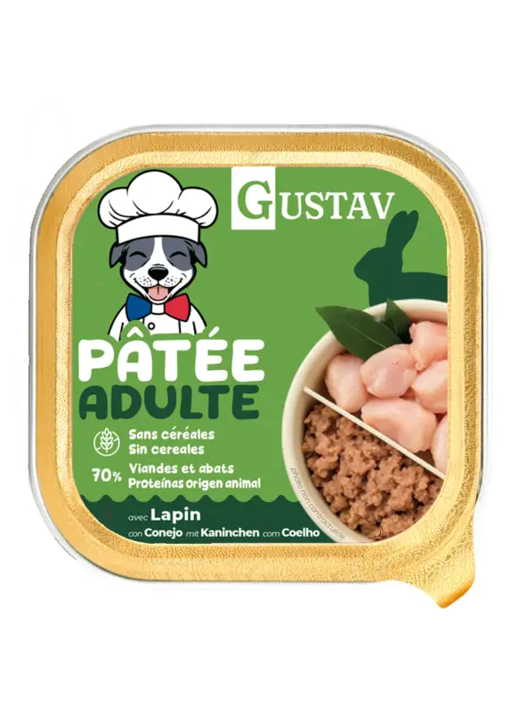 Nouveauté Gustav – P&acirc;t&eacute;e Adulte au Lapin pour Chiens – 150g