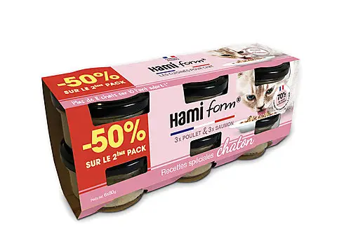 Hamiform – Recettes Sp&eacute;ciales Chaton Poulet et Saumon – 6x80g / – 50% sur le 2&egrave;me Bon Marché