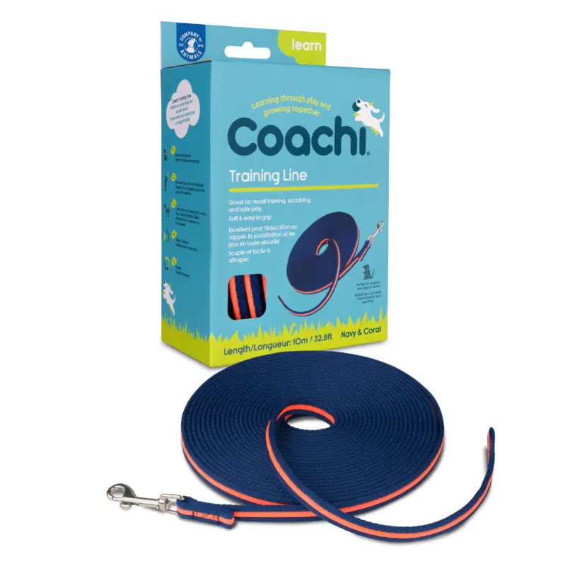 Vente Directe Coachi – Laisse de Dressage Training Line Bleu et Corail pour Chiens – 10m