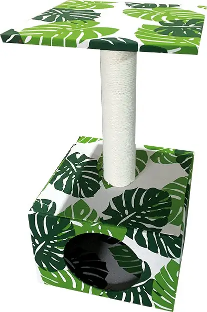 Nouvelle Collection Croci - Arbre à Chat Vert Leaves Cave - 30x30x55cm
