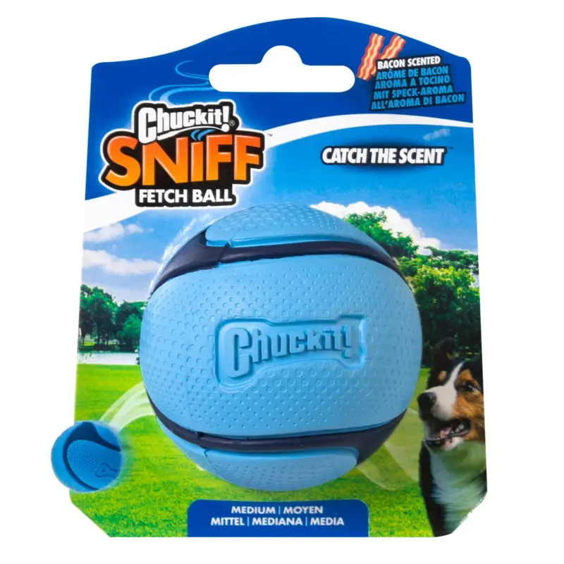 Nouvelle Collection ChuckIt! - Balle Sniff Fetch Ball Bacon pour Chiens - M
