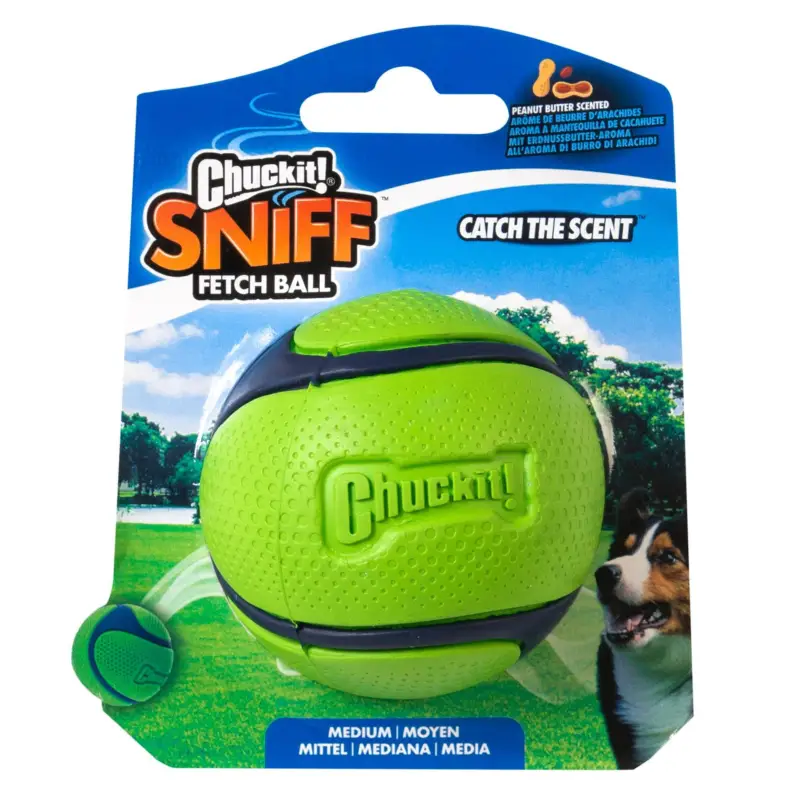 Offre Spéciale ChuckIt! – Balle Sniff Fetch Ball Beurre de Cacahouette pour Chiens – M