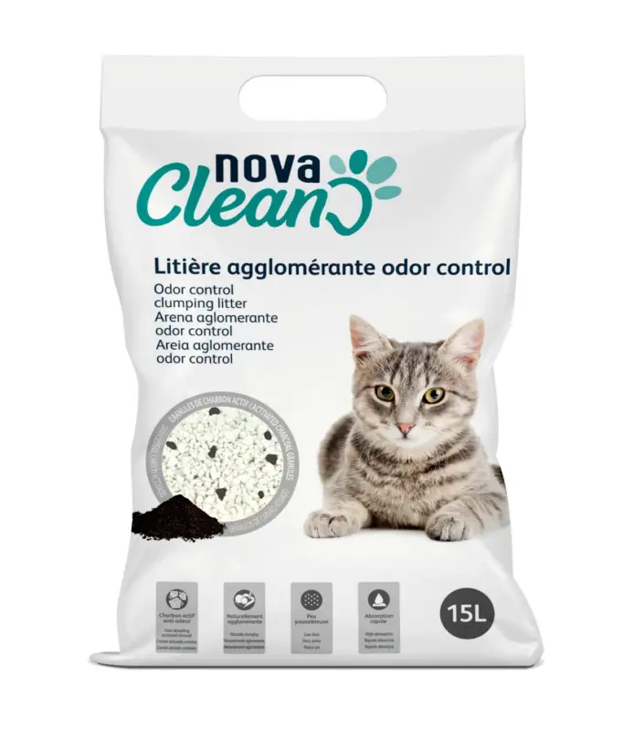 Commande En Gros Nova Clean - Litière Agglomérante aux Granulés de Charbon Actif - 15L