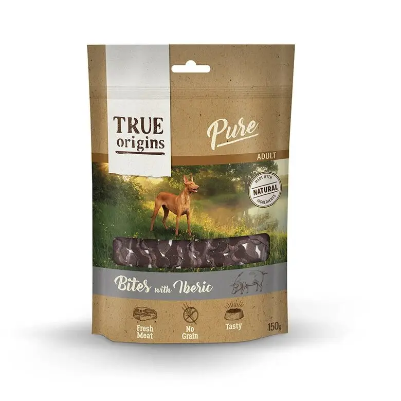 True Origins Pure – Bouch&eacute;es au Porc Ib&eacute;rique pour Chiens – 150g Dernière Chance