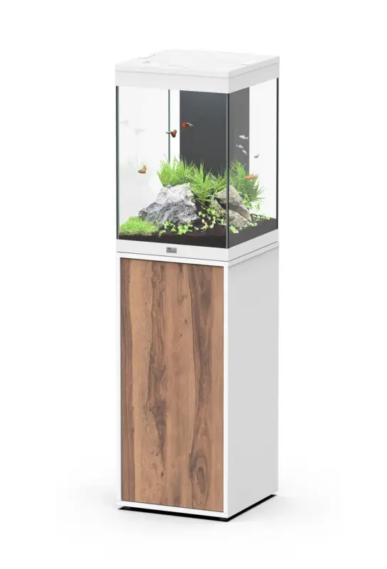 Aquatlantis – Aquarium AQUA TOWER 96 LED 2.0 Filtre Int&eacute;gr&eacute; 79L – Blanc/Nogal Bali Dernière Chance