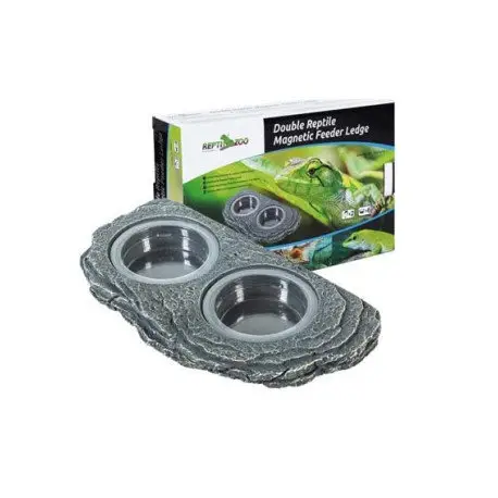 Haute Qualité Reptizoo – Mangeoire Magn&eacute;tique Double « Pierre » – 18×9,2×2,8cm