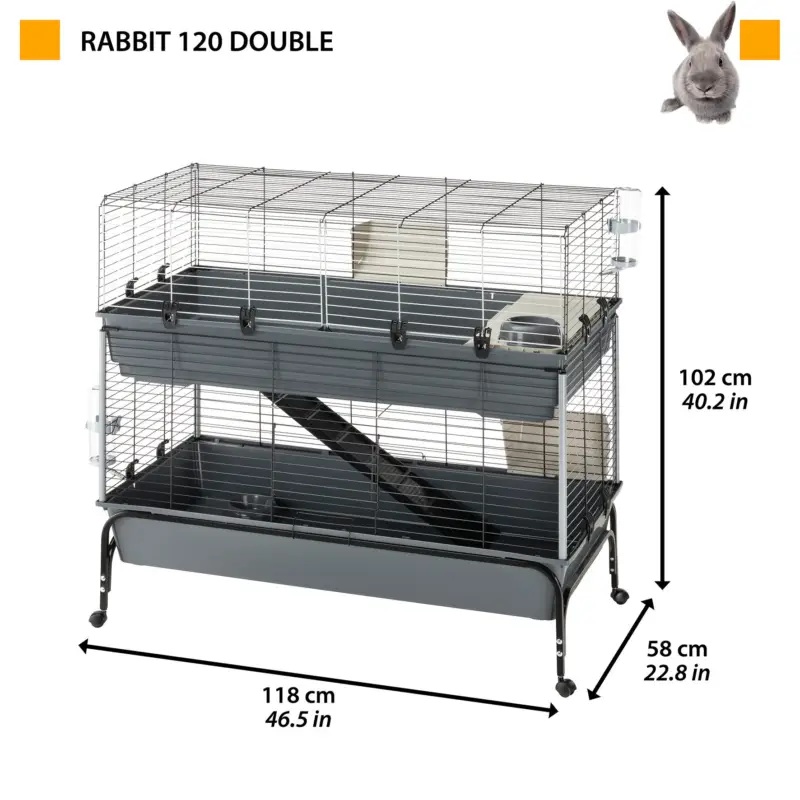 Ferplast - Cage Rabbit 120 Double W/Stand pour Lapins - 58x118x117cm Authentique