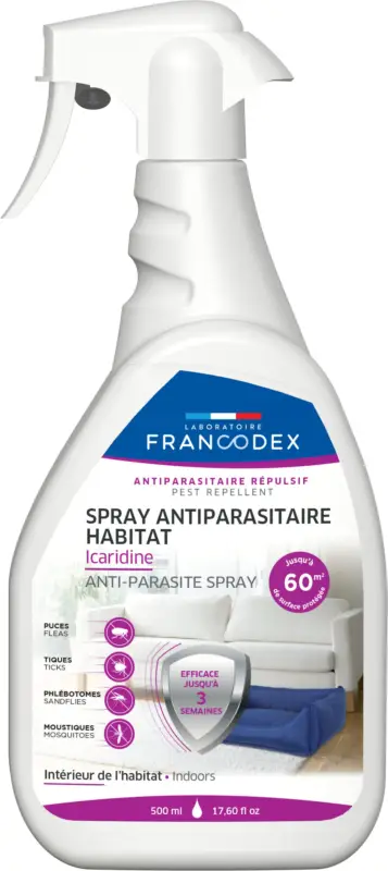 Expédition Rapide Francodex - Spray Antiparasitaire Icardine pour Habitat - 500ml