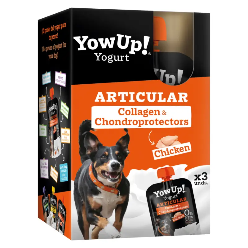 Yowup – Yaourt Articular Collag&egrave;ne & Chondroprotectors au Poulet pour Chiens – 3x115g Réduction