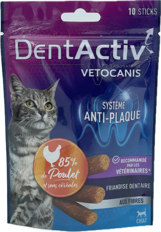Vetocanis - Sticks Dentactiv au Poulet pour Chats - x10 Certifié