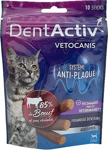 Vetocanis – Sticks Dentactiv au B&oelig;uf pour Chats – x10 Vente Directe