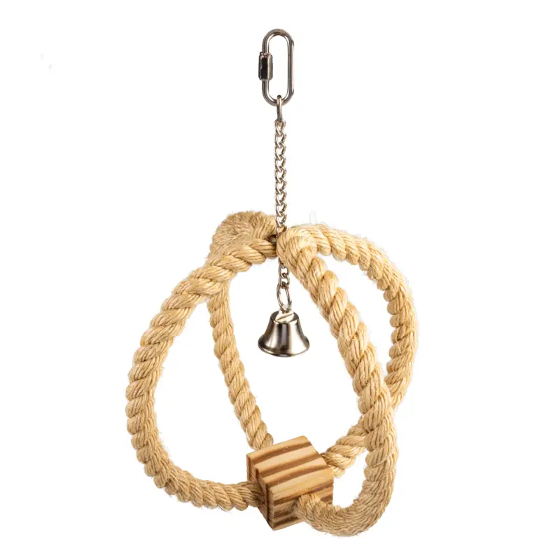 Pas Cher Duvoplus – Corde &agrave; Anneaux en sisal avec Cloche pour Oiseaux – 33x22x22cm