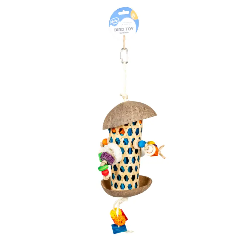 Offre Du Jour Duvoplus – Jouet Forage Tube Coco & Bambou pour Oiseaux – 18x18x30cm