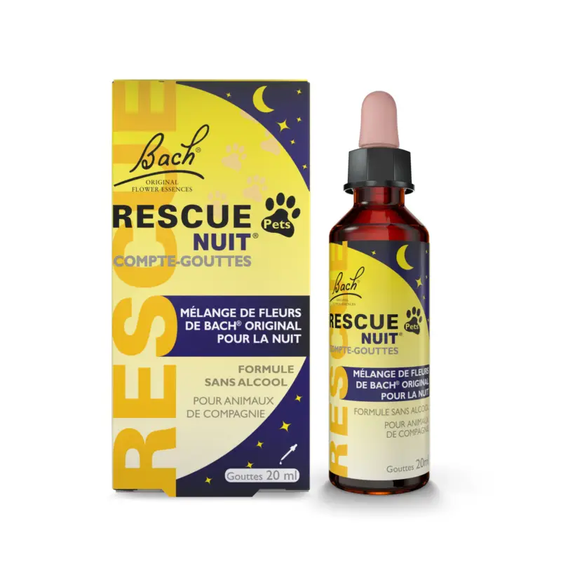 Dernier Modèle Rescue Pets -Mélange NUIT Compte-gouttes Fleur de Bach - 20ml