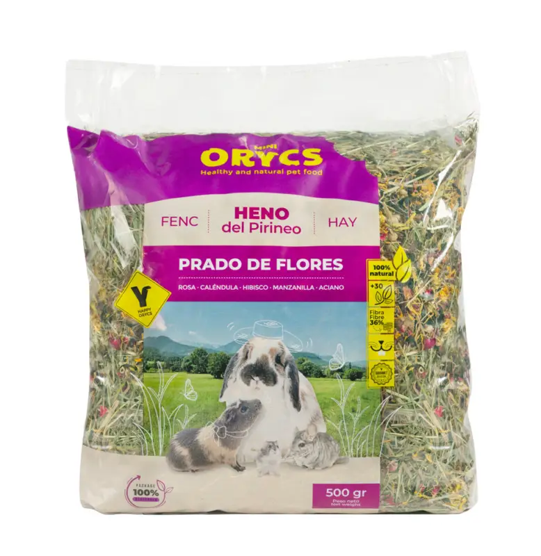 Nouvel Arrivage Orycs - Foin pour Rongeurs de Prairie de Fleurs - 500g