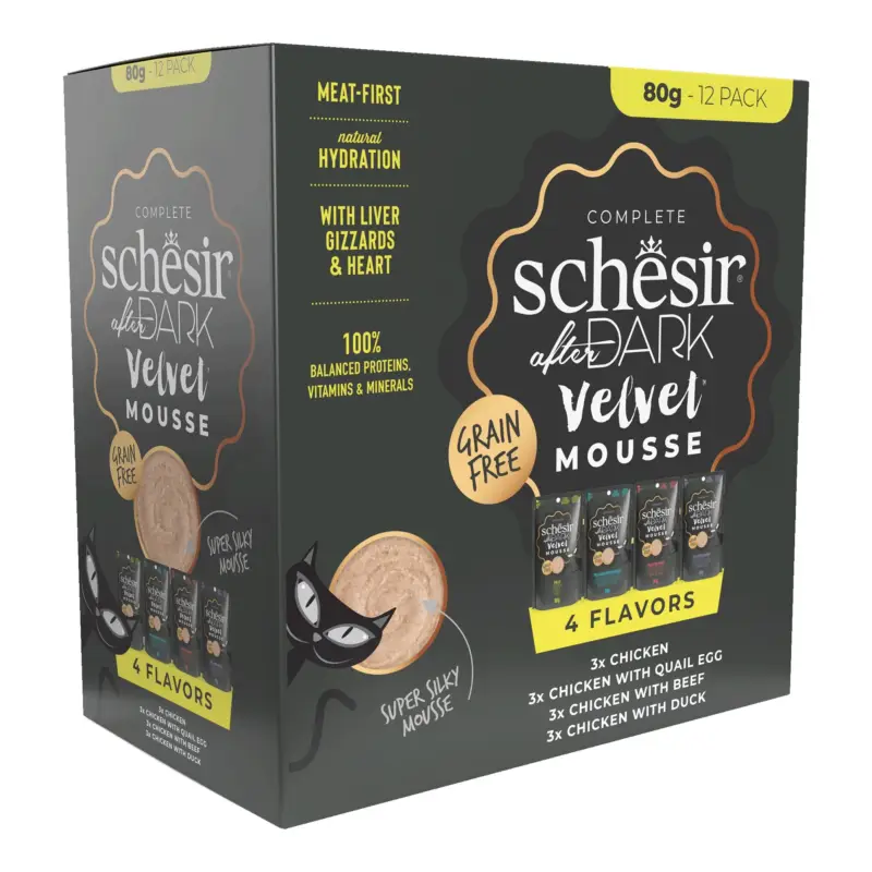 Promotion Saisonnière Schesir – P&acirc;t&eacute;e en Mousse After Dark au Poulet pour Chats – 12x80g