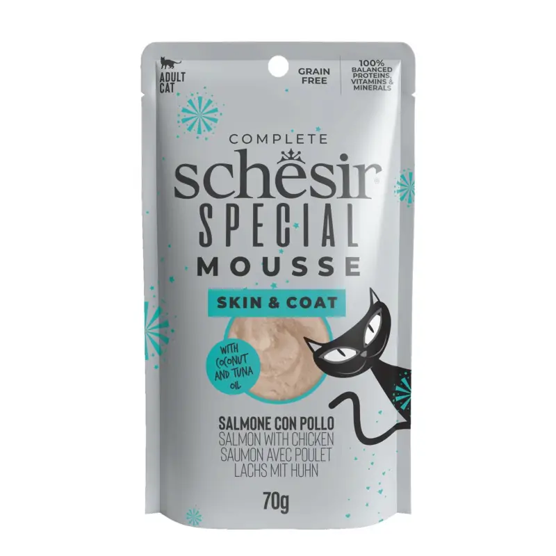 Schesir – Sachet Special Mousse Pelage Au Saumon Et Poulet Pour Chats – 70g Super Prix