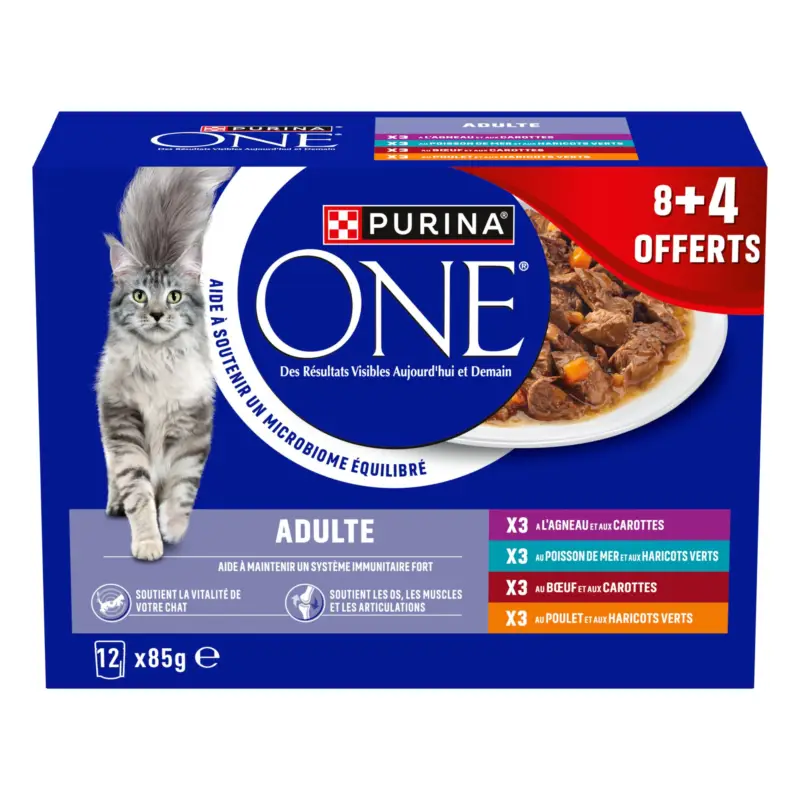 Purina One – Sachets Repas Chat Adulte Effil&eacute;s En Sauce Au Poulet B&oelig;uf Agneau Poisson De Mer – 12x85g Soldes