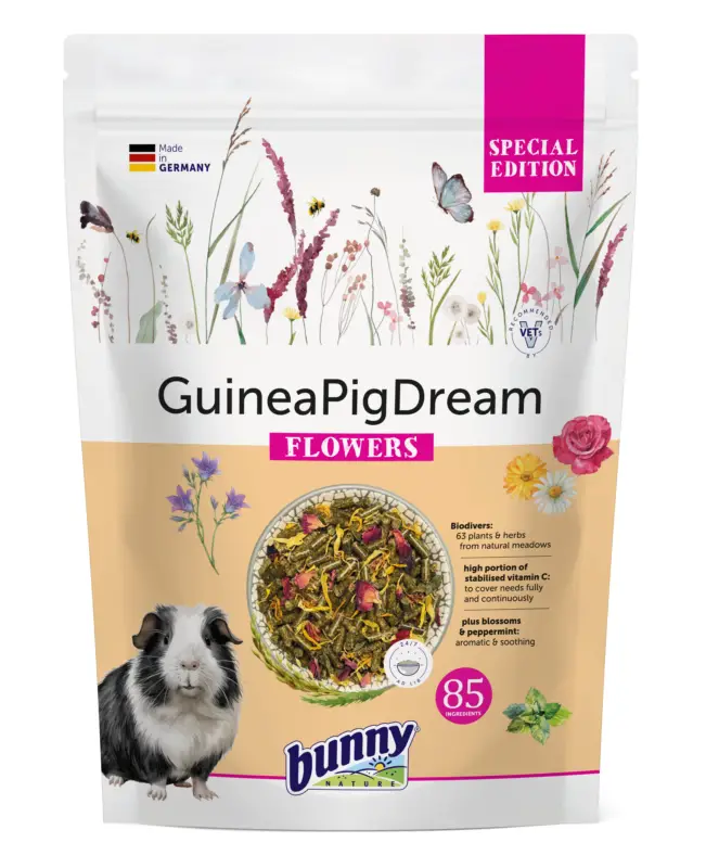 Bunny Nature – Alimentation Cochon d'Inde GuineaPigDream FLOWERS 1,5kg Usine Directe