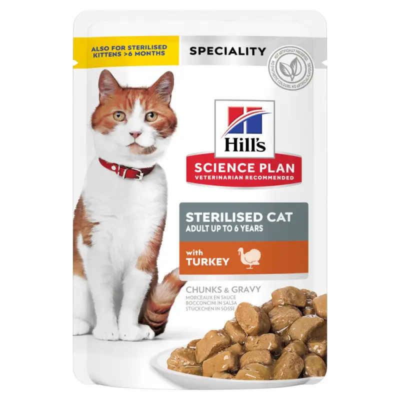 Hill's – Sachet Repas Science Plan Sterilised Cat pour Chat St&eacute;rilis&eacute; &agrave; la Dinde – 85g Commande En Gros