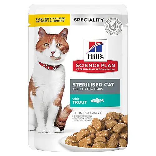 Hill's – Sachet Repas Science Plan Sterilised Cat pour Chat St&eacute;rilis&eacute; &agrave; la Truite – 85g Affaire À Saisir