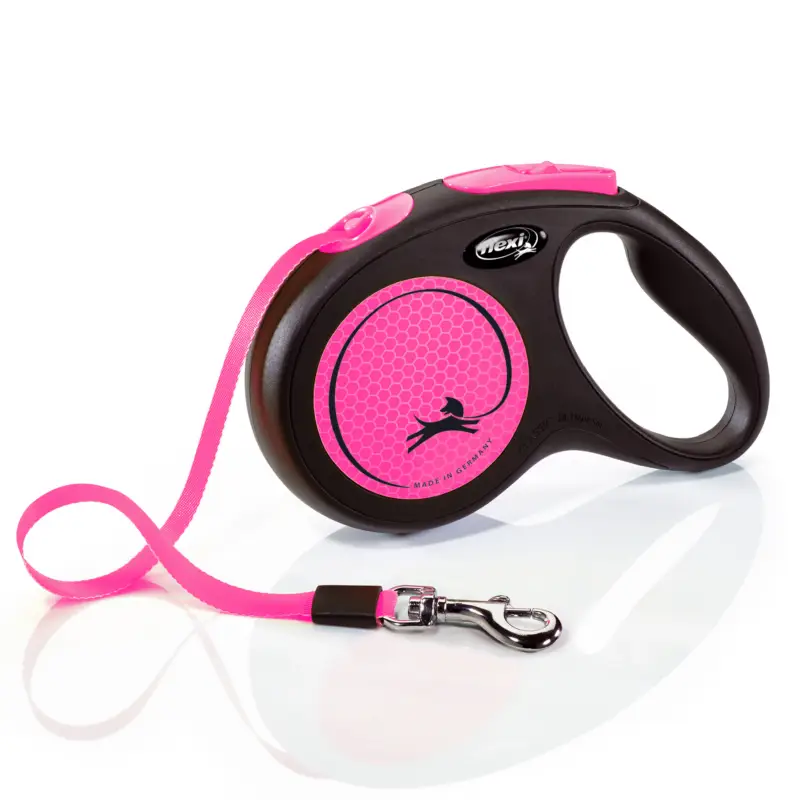 Flexi – Laisse Enrouleur Neon Sangle Rose – M/5m Nouveauté