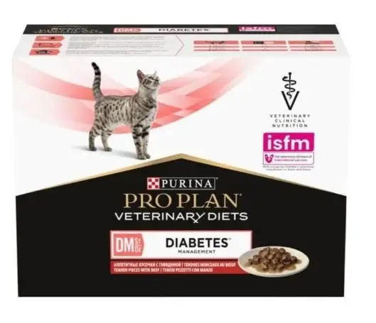 Remise Pro Plan – Sachets Veterinary Diets DM ST/Ox Diabetes au Boeuf pour Chats – 10x85g