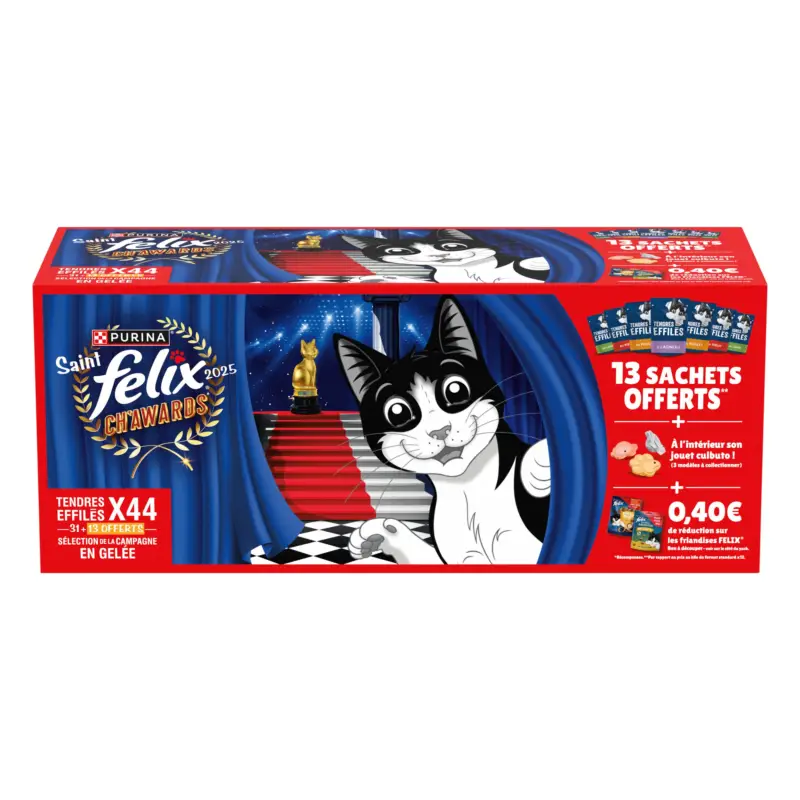Expédié Aujourd&rsquo;hui Felix – Tendres Effil&eacute;s en Gel&eacute;e S&eacute;lection De La Campagne Pour Chats Adultes – 44x85g (31+13 Offerts)