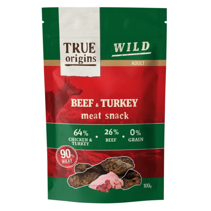 Réduction True Origins Wild – Friandises Jerky B&oelig;uf et Dinde pour Chien Adulte – 100g