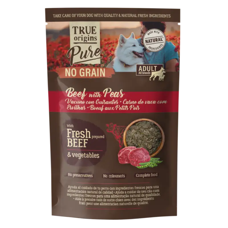 True Origins Pure – P&acirc;t&eacute;e sans C&eacute;r&eacute;ales B&oelig;uf & Petits Pois pour Chiens – 150g Super Prix