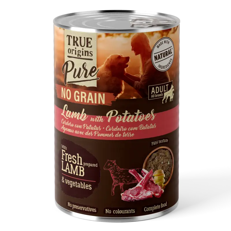 Paiement Sécurisé True Origins Pure – P&acirc;t&eacute;e Agneau et Pommes de Terres pour Chiens Adultes – 400g