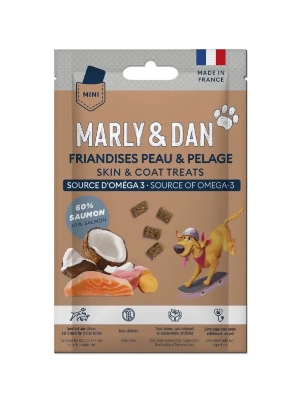 Dernier Modèle Marly & Dan – Friandises Peau et Pelage Saumon et Ingr&eacute;dients V&eacute;getaux pour Chiens – 20g