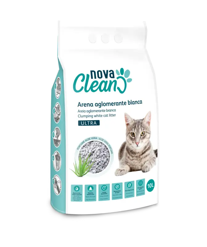Promotion Nova Clean – Liti&egrave;re Agglom&eacute;rante Blanche Parfum Aloe Vera Ultra Absorbante pour Chats – 10L