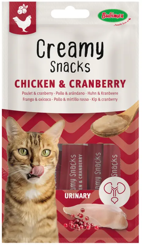 Bubimex – Cr&egrave;me &agrave; L&eacute;cher x4 Poulet & Cranberry pour Chats – 60g Quantité Limitée