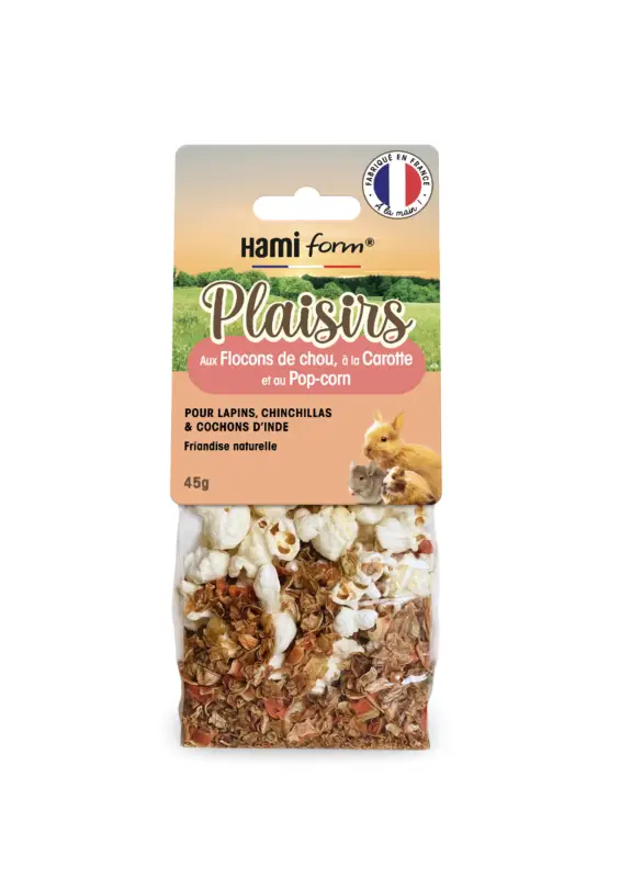 Certifié Hamiform – Friandises Plaisirs Flocon de Choux Carottes & Pop Corn – 45g