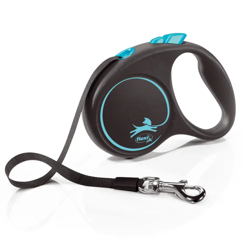 Flexi – Laisse &agrave; Enrouleur Black Design S Sangle – 5m/ Noir/Bleu Jusqu&rsquo;à Épuisement Des Stocks
