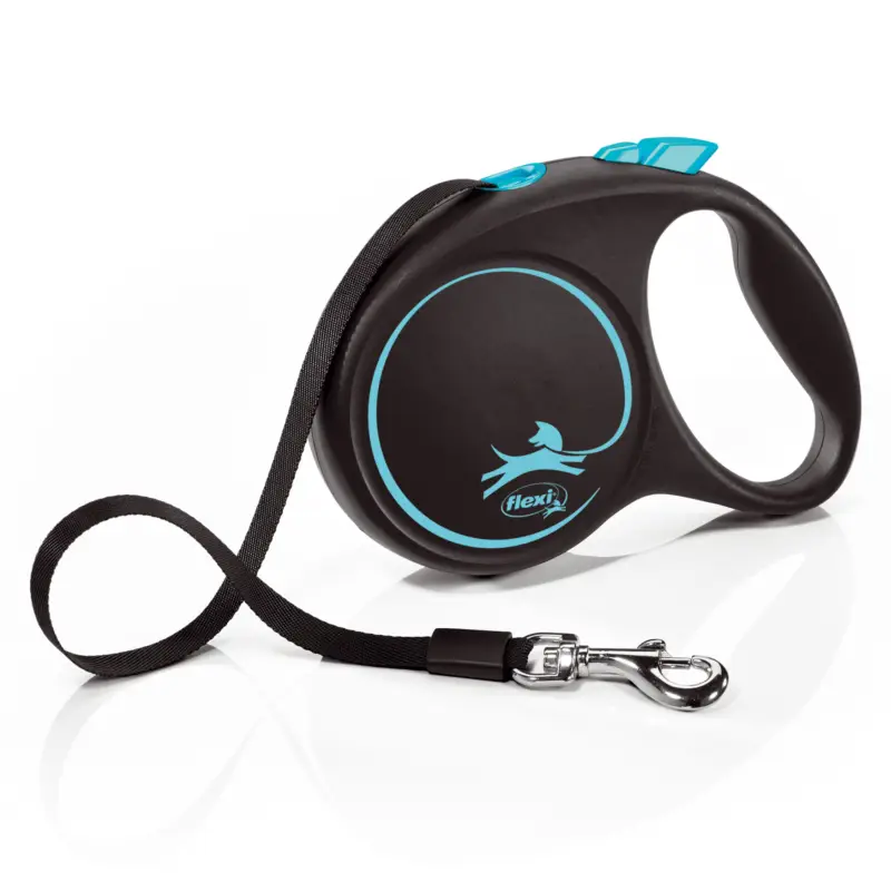 Flexi – Laisse &agrave; Enrouleur Black Design M Sangle – 5m Noir/Bleu Prix Bas