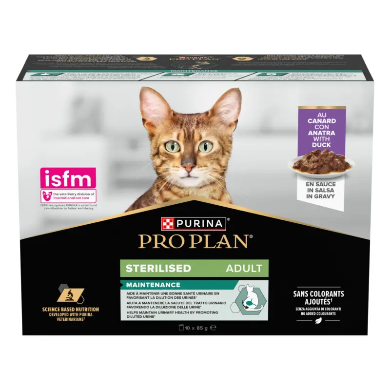 Pro Plan – P&acirc;t&eacute;e en Sauce Adult Sterilised Maintenance au Canard pour Chats – 10x85g Achat Immédiat