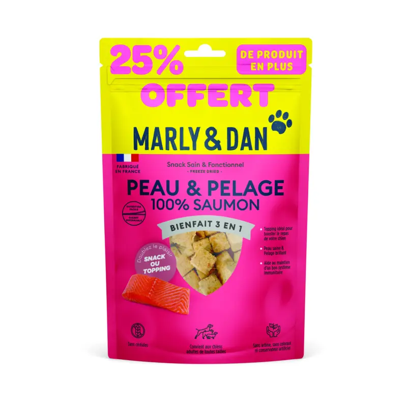 Promotion Marly & Dan – Friandises Peau et Pelage au Saumon pour Chiens – 63g