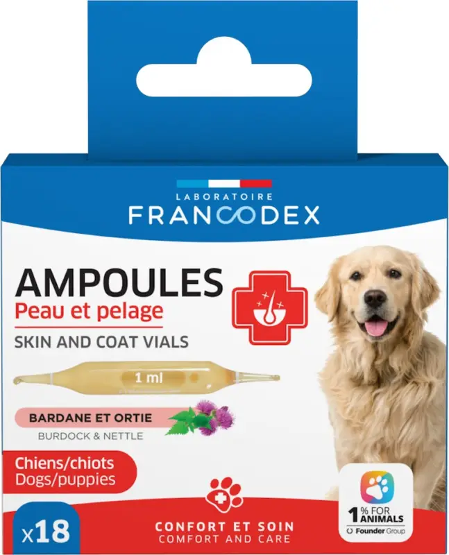 Promotion Saisonnière Francodex – Ampoules Peau et Pelage pour Chiens et Chiots – 18x1ml