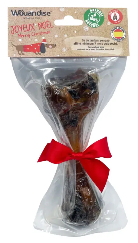 Wouapy – Os de Jambon Serrano N&oelig;ud No&euml;l pour Chiens Promotion