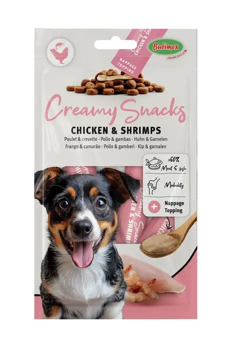 Bubimex – Creamy Snacks Chien x4 Poulet/Crevettes pour Chiens – 60g Achat Immédiat