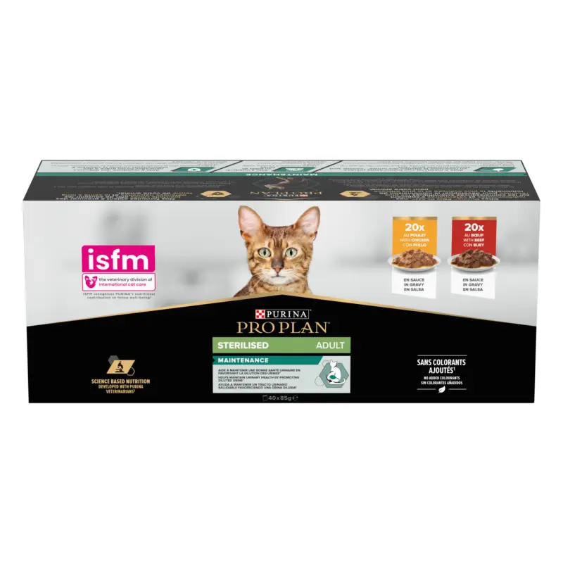 Satisfait Ou Remboursé Pro Plan – Pochons Adulte St&eacute;rilis&eacute; Boeuf Poulet pour Chats – 40x85g