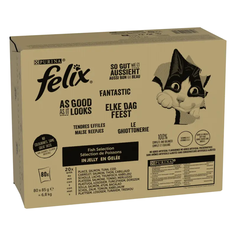 Pas Cher Felix – Tendres Effil&eacute;s en Gel&eacute;e S&eacute;lection Mixte Thon Cabillaud Saumon Carrelet – 80x85g