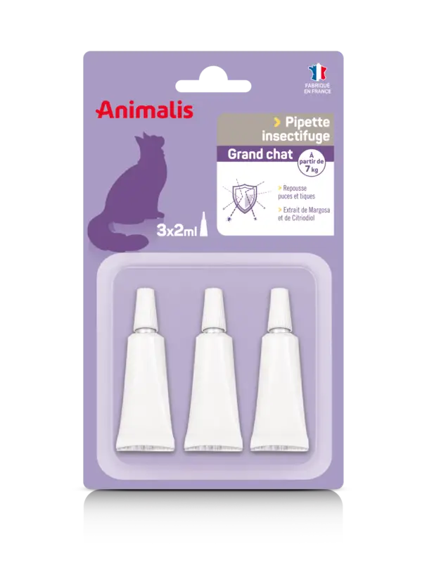 Promotion Saisonnière Animalis &ndash; R&eacute;pulsif Insectifuge en Pipette pour Grand Chat – 3x2ml