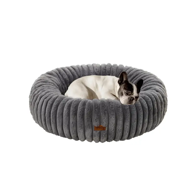 Certifié Leeby – Panier Donut en Velours C&ocirc;tel&eacute; Gris pour Chien